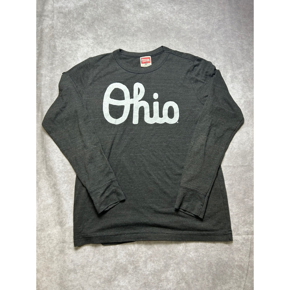 Homage Kids Ohio Graphic Long Sleeve Tee Shirt Gray Size 10 Made in USA